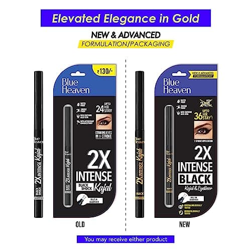 Blue Heaven 2x Intense Kajal Pencil - Black Shock, Matte Finish, Waterproof and Smudge Proof Kajal, 0.30gm 3