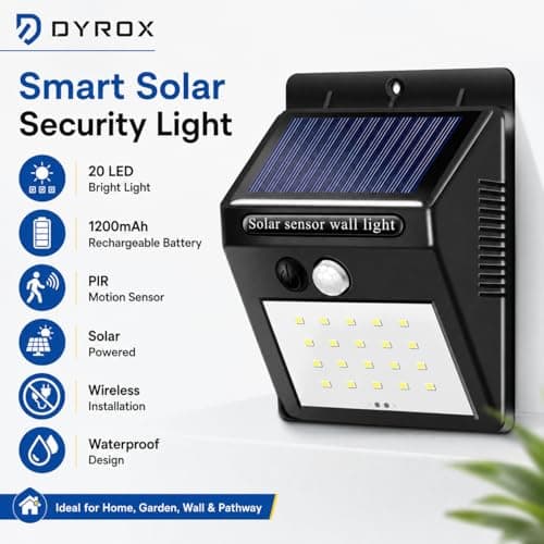 DYROX 20 LED Bright Outdoor Solar Lights with Motion Sensor Solar Powered Wireless Waterproof Night Spotlight for Outdoor/Garden Wall, Solar Lights for Home (Pack of 1) 2