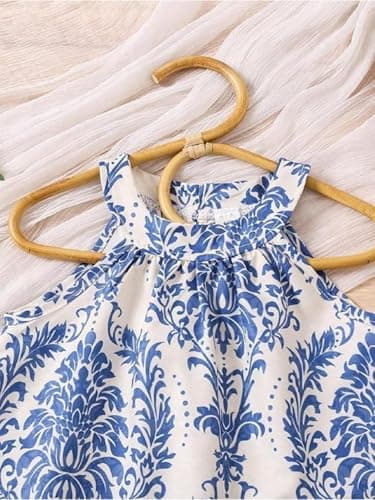 SKYCARRY Baby Girl Cotton Dress Set Ages 1 to 8 Years Blue Floral Summer Beach Wear Kids Clothes Girls Night Dress Party Western Frock Outfit Daily Fashion Clothing Set Stylish Frocks 4
