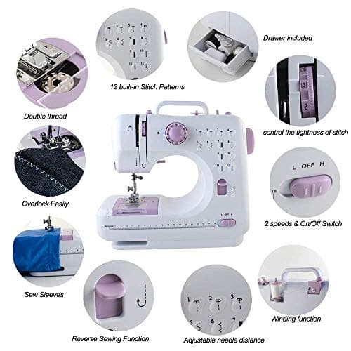 TMY Mini Sewing Machine for Beginner, Portable Machine,12 Built-in Stitches Small Double Threads and Two Speed Multi-Function Mending with Foot Pedal Kids, Women (TMYPP28) 3
