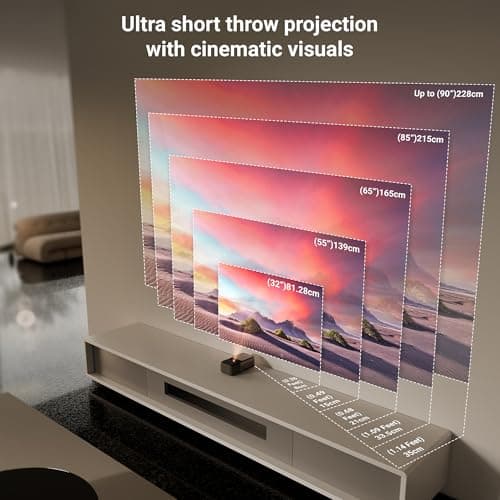 ZEBRONICS PIXAPLAY PRO 500, Ultra Short Throw, Smart Projector, 12500 Lumens, 90 Inch Screen Size, Electronic Focus, Android, Air Mouse, Built-in Speaker, Bluetooth, HDMI, WiFi, 1080p, Miracast 2