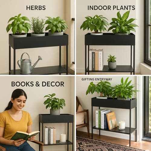 ecofynd Zane Planter Box, 2- Tier Elevated Outdoor - 25 Inch Durable Raised Garden Bed for Herbs, Flowers & Vegetables - Stylish Plant Pots for Patio Decor & Backyard Gardening - Narrow Plant Stand 4