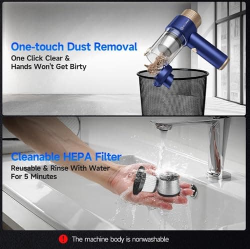 Eliane Handheld Car Vacuum Cleaner 16000PA, Cordless Portable 2-in-1 Air Duster and Vacuum with LED Light- 120W High Power Mini Vacuum, Multi-Nozzle Cleaner for Car, Home, Pet Hair & Office (Blue) 6