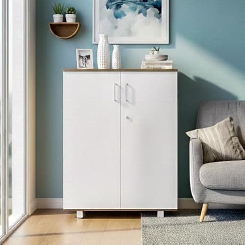 NEUDOT Ronald Alto 2 Door Multipurpose Cabinet | Engineered Wood | Bookshelf | Organiser | Cupboard | Almari |Wardrobe for Home | Kitchen | Office | Living Room | 12 Month Warranty | Leon Teak Finish