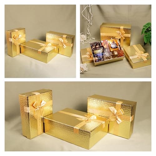 Art Street Foldable Cardboard Gold Finish Hamper Gift Box Set of 3, Multipurpose Gift Hamper Box For Special Occasions, Birthday, Wedding Gift Packaging (Gold, 6x9, 7x10, 8x12 Inch) 6