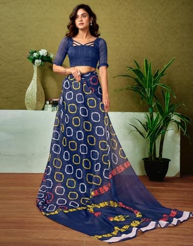 SIRIL Women's Chanderi Cotton Printed Ready To Wear One Minute Saree With Unstitched Blouse Piece (32RS302_Blue) 4
