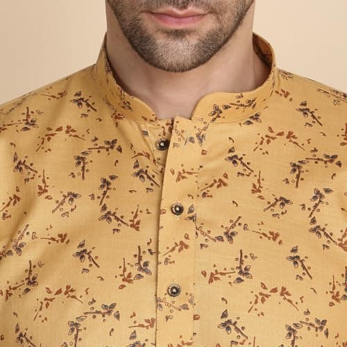 KRAFT INDIA Men's Cotton Printed Stylish Ethnic Wear Kurta Pyjama Set (Color-Fawn, Size-44) 2