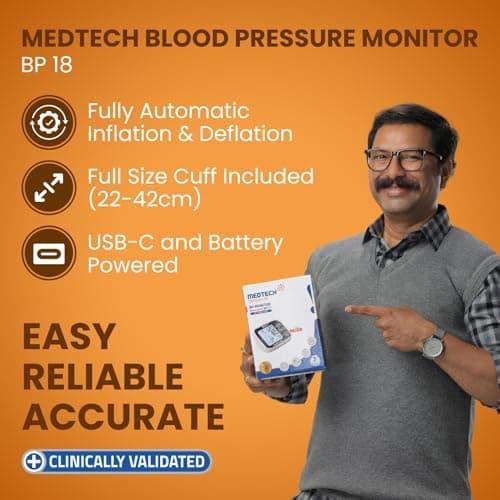 MEDTECH® BP18 Fully Automatic Portable Digital Blood Pressure Monitor with Smart MDD Technology and USB-C Port - Full Size Cuff - 22-42cm 2
