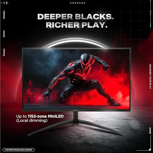 Acer Nitro XV275K P5 27 Inch IPS 3840x2160 4K 1152 Zone Mini LED Gaming Monitor | 160Hz Refresh Rate, Support DFR for FHD 320Hz I 2xHDMI, 1xDP, 1xType-C(90W) PD, Audio out, USB 3.2x2+USB-B (1up 2down) 3