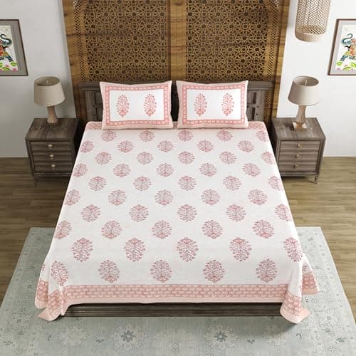 BLOCKS OF INDIA Hand Block Printed 200 TC Cotton King Size Bedsheet (Maroon Pot) 2