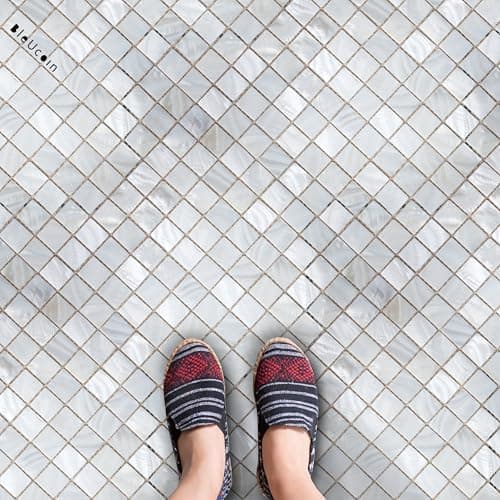 Mosaic Bleucoin Peel and Stick Floor Tiles Anti-Slip Vinyl Decals for Home, Kitchen, Bathroom,Remove Water Resistant DIY Renter-Friendly Flooring Solution Pack of 12 (White, 6" x 6" Inches)