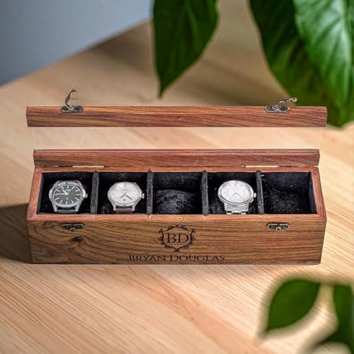 ARTIST INTERNATIONAL Custom Engraved Watch Box – Handmade Wooden Rosewood Display Case with Glass Lid, Luxury Watch Storage Organizer, Perfect Personalized Gift for Him & He 4