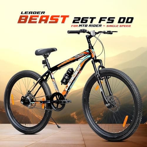 Leader Beast 26T Mountain Cycle for Men with Front Suspension and Dual Disc Brake with Complete Cycle Accessories | Without Gear Cycle - Ideal for 10+ Years (Frame: 18 Inches) (26T, Matt Black) 2