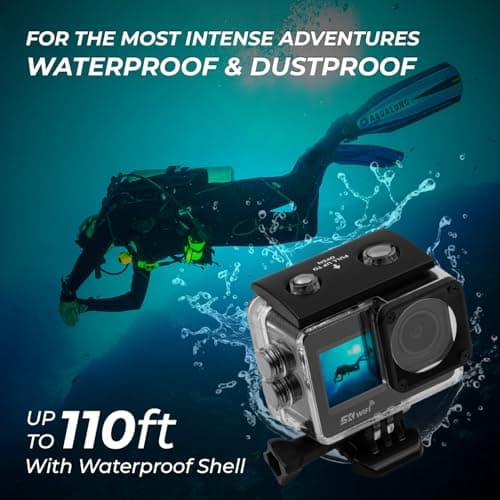 IZI ONE Plus 5K 48MP Action Camera - 6-Axis Gyro Stabilization, 110ft Waterproof, Vlogging, 170° FOV, WiFi, Dual Screen Video Camera, 2X 1350mAh Batteries, Fast C-Type Charge HQ External Mic. 3