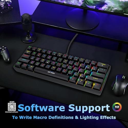 Ant Esports MK1300 V2 60% Wired Mechanical Gaming Keyboard, 61 Keys Compact Mini Software Controlled, RGB Backlit,Hot-Swappable Red Switches, Detachable USB-C, Anti-Ghosting, PC/Mac Compatible – Black 3