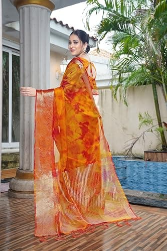 Women Saree Stylish Ethnic Pattern Traditional Festive Occasion Graceful Elegant Appearance Mustard 5