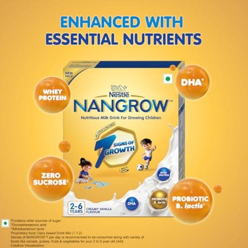Nangrow Nutritious Milk Drink Powder For Growing Children Toddler Aged 2-6 Years | Contains DHA | Rich In Protein & Vital Nutrients | Creamy Vanilla Flavor, 400g, BIB Pack (Package May Vary) 5