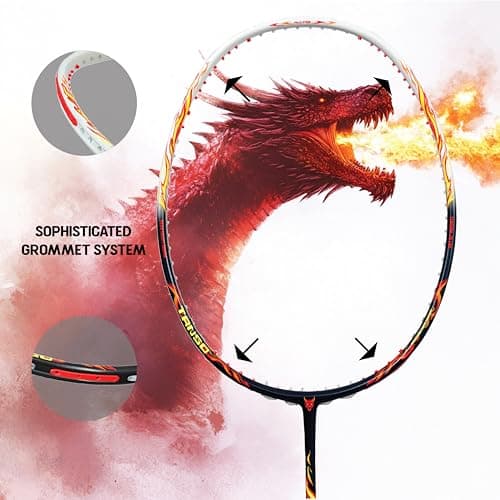TANSO Wild Fire Full Graphite Ultra Light Weight Carbon Fibre Strung Badminton Racket (35 Lbs Tension,6.5mm ultra slim shaft, 77 Grams, Strung with premium strings and full racquet cover) (Aggressive) 4