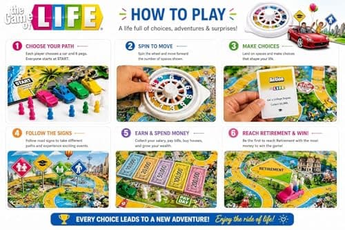 The Game of Life Family Board Game for Kids & Adults - Interactive Strategy Game with Spinner Wheel, Career House Pet Cards, Play Money & Cars for 2-4 Players Age 8+ 3