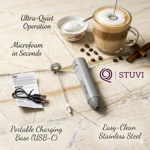 STUVI Coffee Frother Electric Rechargeable, Handheld Milk Frother for Coffee, Latte, Cappuccino & Hot Chocolate, USB Rechargeable Coffee Maker Machine with Dual Spring Stainless Steel Whisk 5