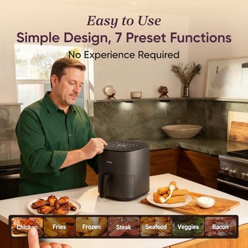 COSORI Air Fryer 5 QT (4.7 Litre) Black, 1500W Fast Cooking 9 Preset Menu, 30 Recipes Cookbook, Grill, Broil, Roast, Toast, Bake, Reheat, Defrost, Digital Touch Panel (CAF-L501) 2