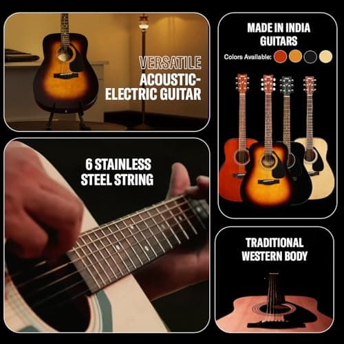 Yamaha FX280 Electro-Acoustic Guitar – Black Finish, 6-String, Cutaway Design, Spruce Top, Rosewood Fretboard, Ideal for Beginners & Stage Performers 6