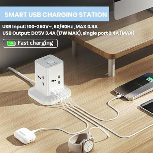 EMBOX Cube Extension Board with USB Type C | 2500W Extension Board with Switches | Extension Cord with 4 Universal Sockets Safety Shutter & Overload Protector (Power Hub - 5mtr) 4