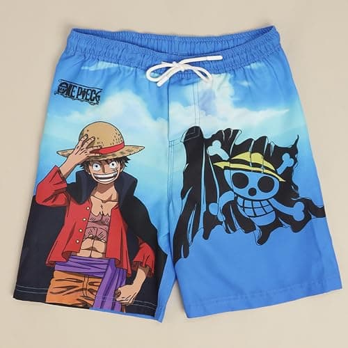 Kidsville Official One Piece Character Luffy Printed Swim Board Shorts for Boys Multicolour 5