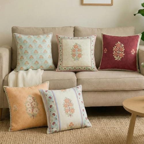 haus & kinder Premium 100% Soft Cotton Decorative Digital Printed Rouge and Rose Cushion Covers | Pack of 5 (40 Cm x 40 Cm)