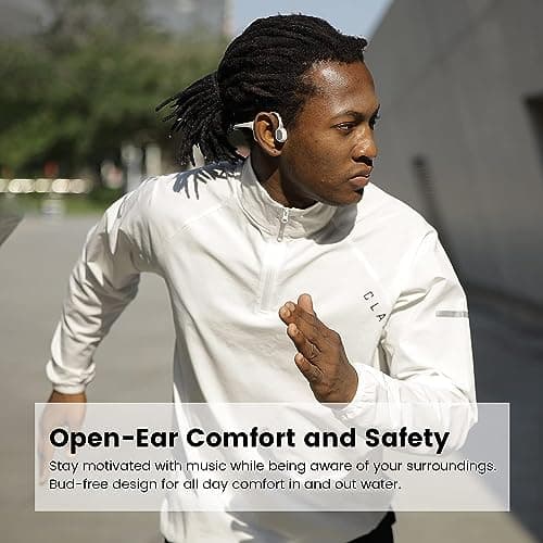 mojawa Run Plus Bone Conduction Headphones, Open-Ear Bluetooth Headphones, 32GB MP3 Player, IP68 Waterproof Swimming Earbuds, Deep Bass, Secure Fit for Running, Gym and Daily Use, Black (Gray) 3