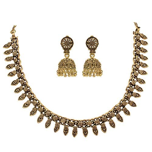 Sasitrends Oxidized German Antique Gold Necklace with Earrings for Women and Girls