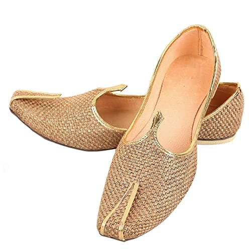 DFR Men's Jute Juti | Jutti for Men | Rajasthani Wedding Shoe Loafer, Color - Badam, UK Size - 8