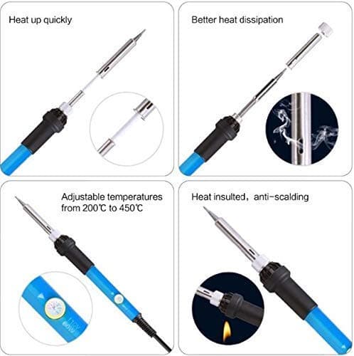 Techtest 60W 220V Temperature Adjustable Electric Welding Solder Soldering Iron Rework Station Handle Heat Pencil Tool -Blue (Soldering Iron With Bits) 2