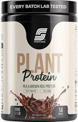 Sparkfusion Plant Protein Powder| Isolated Pea & Brown Rice Protein|25 gm Protein & All Essential Amino Acids|Easy To Digest|For Active Lifestyle For Men & Women Triple Chocolate Flavour 500 gm
