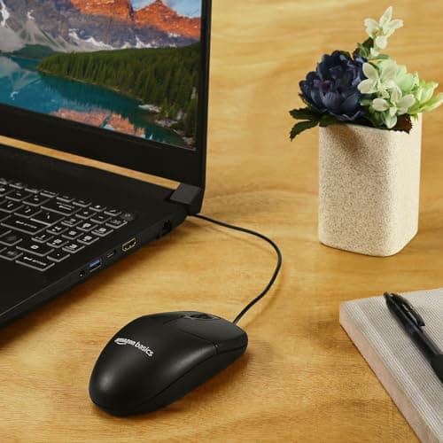amazon basics Wired Mouse | 1000 DPI Optical Sensor | Plug and Play | Compatible with PC, Laptop (Black) 5