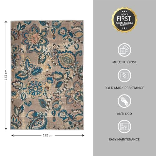Welspun Blissful Carpet for Living Room | 4 x 6 Feet | Indoor Floor Rugs for Bedroom | Suitable for Home or Office | Anti Skid | Machine Washable Carpet | Brown 2