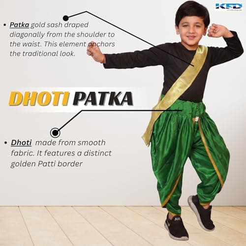 Kaku Fancy Dresses Green Dhoti & Golden Patka For Kids, Dhoti For Boys & Girls (Only Dhoti & Golden Patka), 14-17 Years 3