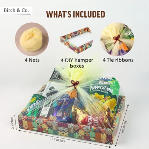 Birch & Co. Gift Box - Birthday Gift Packing Box For Women - Decorative Folding Paper Gift Hamper Empty - Dyi Gift Packs With Tie Ribbons And Nets, Stylish Gift Boxes, Multicolor, Pack Of 4 2