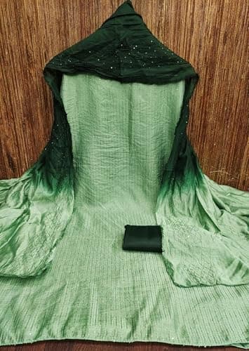 Pandadi Saree Women's Chanderi Croset Work Unstitched Salwar Suit Dress Material 3