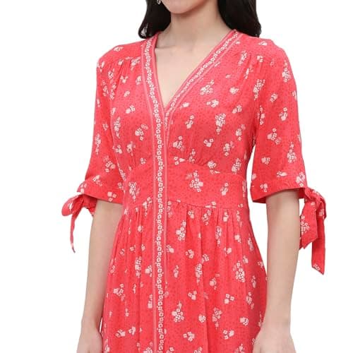 Rangriti Women Coral Viscose Rayon Flared Dress_46 5