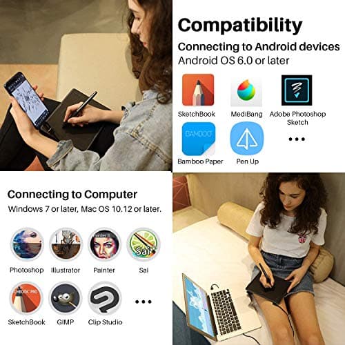 HUION HS64 Graphics Drawing Tablet, 6.3 x 4 inch Battery-Free Pen Tablet with Tilt Function, 8192 Pressure Sensitive for Digital Art, Painting & Design, Compatible with Windows, Mac, Android & Linux 6