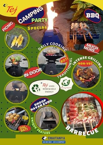 Tej BioStove & Barbecue Grill | Booster Combo of Portable Home, Balcony BBQ & Outdoor Camping Stove| MultiFuel Wood, Charcoal, Pellets | Smoke less, Quick Start, High Heat Tech| MultiUSE| Strong Steel 2