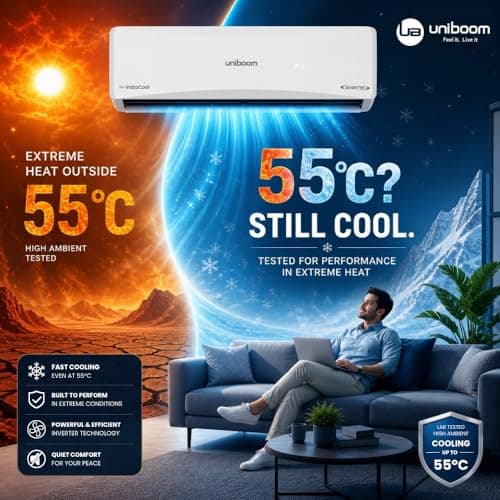 Uniboom 1 Ton 3 Star Inverter Split AC 2026, 100% Copper, 5-in-1 Convertible, Dual Blue Fin, High Cooling at 55°C, Long Air Throw, Dust Filter, Self Clean, Auto Restart, RAS-1233N3-XD1E3, White 4