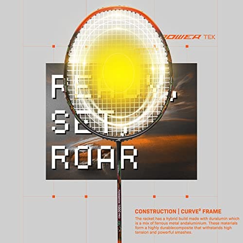 Hundred Powertek 1000 Pro Graphite Badminton Racket, Strung with Full Racket Cover, Lightweight Shuttle Bat for Intermediate Players – Black/Orange Red 4