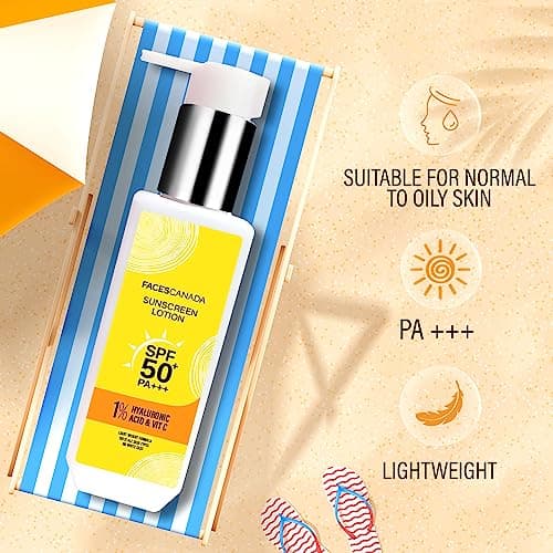 FACESCANADA Sunscreen Lotion, 100ml | SPF 50 PA+++ | Oily Protects From UVA & UVB Rays | 1% Hyaluronic Acid & Vitamin C | Lightweight | No White Cast | Natural Radiant Glow| No Alcohol | No Parabens 2
