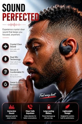 VEHOP Glide OWS Open Ear Wireless TWS Earbuds, Custom EQ, Bluetooth 5.4 Earphones, 50H Playtime, Fast Charging Case, 50ms Low-Latency Gaming & Touch Controls Midnight. Black 2