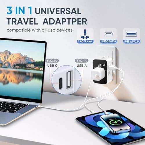 Rts Fast Charging Universal Travel Adapter Plug Wall Charger with Type C & USB-A, 5 in 1, for US, UK, EU European & AU Plug Types Travel Accessories International All in One Worldwide Travel Adaptor 2