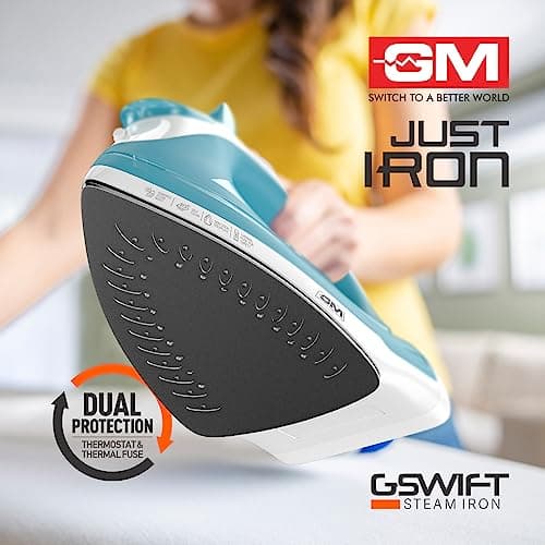 GM G-Swift Steam Iron 1250W with Dual Protection of Thermostat& Thermal FuseISelf CleaningI160ml Water Tank Vertical Steam Ironing|PTFE Non-Stick SoleplateIIndicator LightI360 Degree Swivel Cord- Blue 2