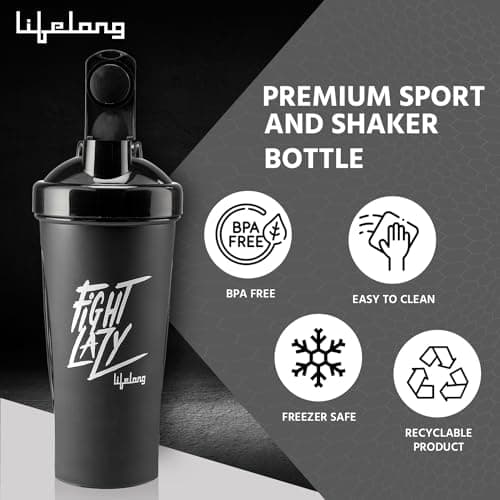Lifelong Protein Shaker|100% Leakproof Stylish Protein Shaker Bottle|Sipper Bottle|Gym Bottle for Protein- 700ml (LLSHB04, Black) |Plastic 2