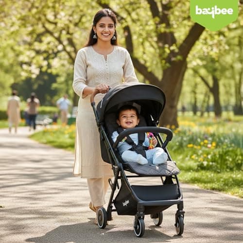 Baybee Baby Stroller Pram with Car Seat for Baby Boy Girl 0 to 3 Years with Metal Frame, 3-Position Adjustable Seat & Canopy, Bassinet, Parent Handle, 5 Point Safety Belt, Stroller for Kids (Black) 2